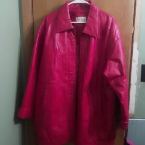 Women's Venezia  Red Leather Coat With Quilted Lining Size 12 W (25" X  35")